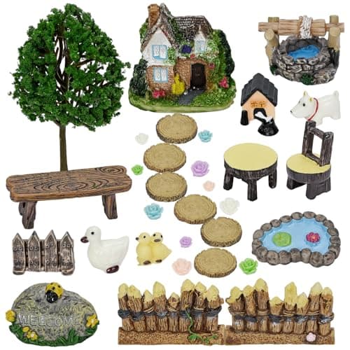 Image of KKSTY Fairy Garden Accessories, Fairies Welcome Garden Kit, 32pcs Miniature Fairy Garden Ornament for Christmas Decoration Fairy Garden Potted Plant Desk Decor