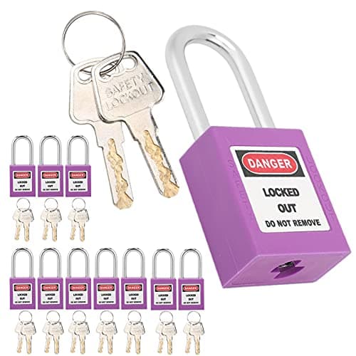 Image of Safety Padlocks Set, 38mm Insulation Security Lockout Tagout Lock Kit, Nylon Steel, Purple, 10 Sets with 20 Keys, for Chemical Industry Engineering
