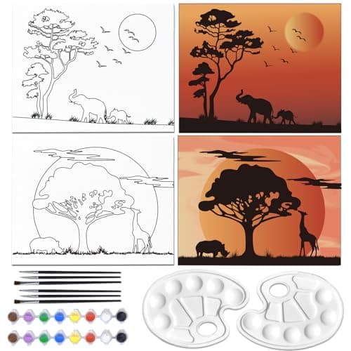 Image of WEBEEDY 2 Pack 8x10 Pre Drawn Canvas Painting Kit Afterglow Tree Stretched Canvas Painting for Adults Painting and Sip Supplies Valentine's Day Gifts