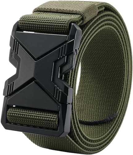 Image of LionVII Heavy Duty Quick Release Belt, Elastic Stretch 1.5" Web Work Belts with Alloy Buckle for Waist Size Below 48" (Army Green)