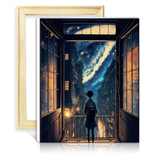 Image of TANGFEIY Paintting Canvas Oil Painting Kit Star Window Kids Adults Wall Decor - with Brushes and Acrylic Pigment for Home Wall Decor Gifts No Frame(40x50cm)