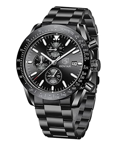 Image of BENYAR by Watches Men's Analogue Quartz Chronograph Men's Watches Waterproof Luminous Date Watch Men's Casual Business Dress Watches for Men Classic Elegant Gift, Black - Black, Classic