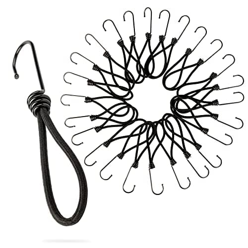 Image of PRETEX Heavy Duty Bungee Cords with Hooks - Set of 25pcs x 7in Outdoor Cord Straps and Fixings - Bulk Bungees Perfect as Garage Organizer or Tie Down for Travel
