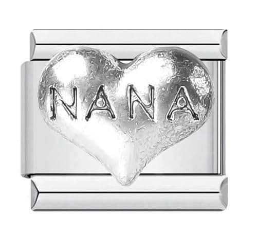 Image of Mon & Sons Nana Grandma I Love You Heart Silver Italian 9mm Link Stainless Steel Bracelet Charm Compatible With 9mm Link