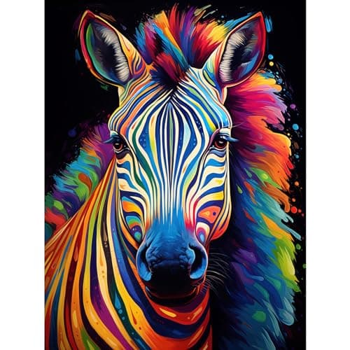 Image of Artery8 Rainbow Striped Zebra Colourful Vibrant Bold Psychedelic Neon Impact Artwork Art Print Canvas Premium Wall Decor Poster Mural