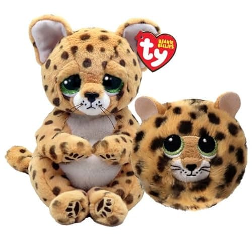 Image of TY Lloyd Leopard Beanie & Spots Beanie Bouncer 2-Piece Christmas Set – 15cm Soft Plush Teddy & 7cm Bouncy Plush Ball – Collectible Leopard Stuffed Cuddly Toy Stocking Filler for Kids, Girls & Boys