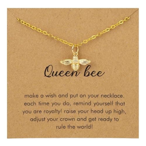 Image of Mikovivi Gold Pendant Necklace for Women, Dainty Golden Necklace Charm Chain Decoration Accessories & Inspirational Jewelry Gifts (Queen Bee Style)