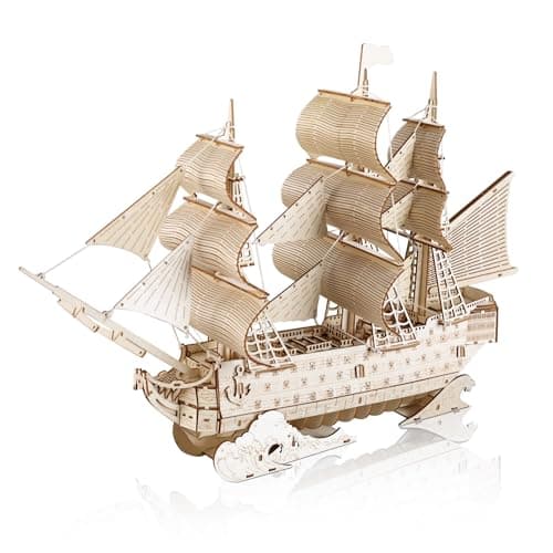 Image of comfoyar 3D Puzzle Sailing Ship, Wooden Boats Model Kits for Adults to Build, DIY Construction Craft Kits, Home Decor and Christmas Birthday Valentine Gifts for Men Women