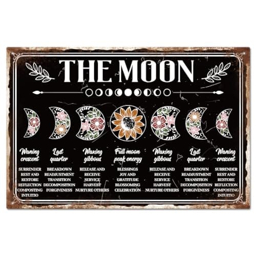 Image of GLOBLELAND "The Moon" Vintage Metal Tin Sign 8×12inch Moon Phases Tin Sign Wall Art Plaque Retro Metal Wall Decor Signs for Home Yards Farm Club Orchard