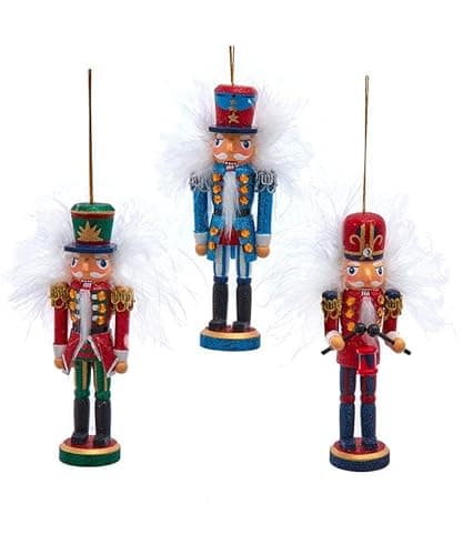 Image of Kurt S. Adler Hollywood Set of 3 Wooden 6" Nutcrackers Colorful King & Soldier Christmas Tree Ornaments Festive Decoration HA0671