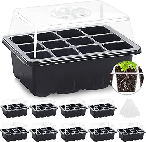 Image of MIXC Seed Trays, 10 Pack 120 Cells Seed Tray for Seedlings Reusable Seed Trays with Lids, propagators for plants, Germination Trays Kit Plastic for Greenhouse/Garden Black