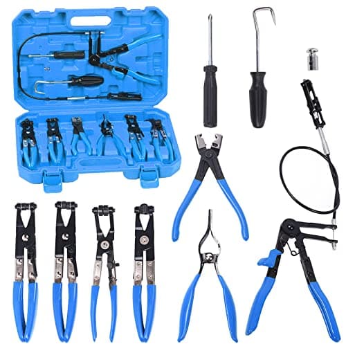 Image of GLARKS G-2600 9Pcs Blue Flexible Hose Clamp Pliers Set, Long Reach Spring Wire Clip Plier Hose Clamp Pliers Remover Kit for Replacement of Fuel, Oil, Water Hose,Black,blue