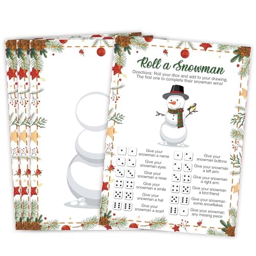 Image of TCJIU Holiday Roll A Snowman Dice Game, 25 Cards Set Draw A Snowman, Christmas Crafts, Christmas Games for Family Party, Class, Classroom, Winter Holiday Activities Supplies, Holiday Dice Fun,02