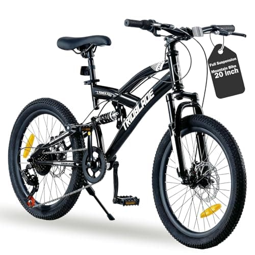 Image of TRIOBLADE 20/24/26/27.5 Inch Full Suspension Mountain Bike for Adults Teens & Youth, Dual Shock MTB Dirt Bicycle, 7/21-Speed Gears, Mechanical Disc Brakes, High-Carbon Steel Frame (Black, 20inch)
