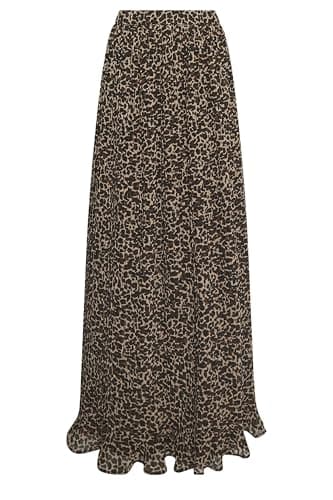 Image of Long Tall Sally - LTS Tall Leopard Print Pleated Maxi Skirt - Women's Brown