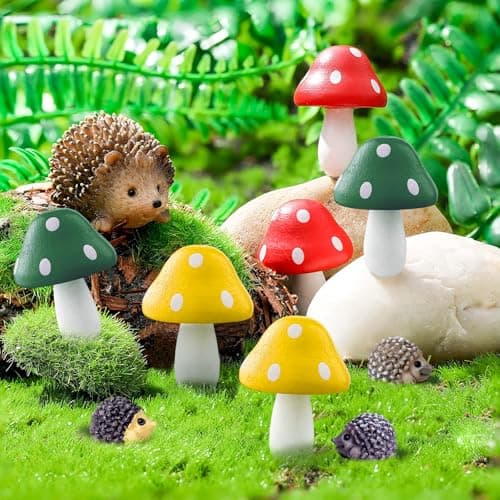 Image of YHTCC 10 Pack Miniature Fairy Garden Ornaments Outdoor Accessories, Mini Mushrooms and Hedgehog Gifts, Cute Stuff Fairy Garden Kits for Children, Plants Potted Bonsai Craft Decoration