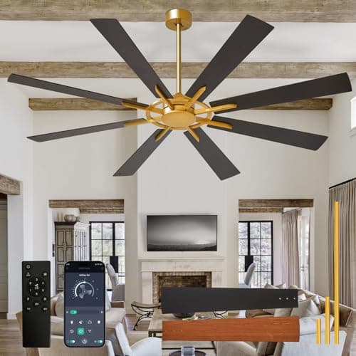 Image of Depuley Large Ceiling Fan No Light: Modern 72 Inch 8 Blade Outdoor Ceiling Fans with Remote APP Control - Black Gold Big Fan Without Light Indoor Reversible 6 Speed Quiet DC Motor