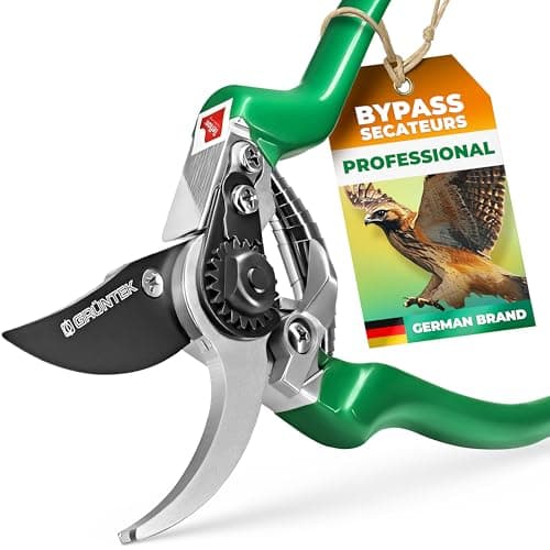 Image of GRÜNTEK Professional Bypass Secateurs 20 mm Cut – SK5 Teflon-Coated Blade 48 mm – Ergonomic Garden Pruning Shears | Garden Secateurs Heavy Duty | Precise, Clean Cutting