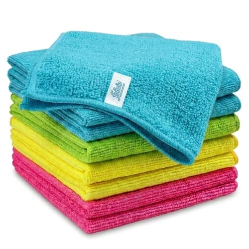 Image of FABRIO Microfibre Cleaning Cloths – Pack of 10, 40x40cm, Ultra-Soft, Lint-Free, Super Absorbent Towels for Kitchen, Car, Glass, and Multi-Surface Cleaning – Assorted Colours