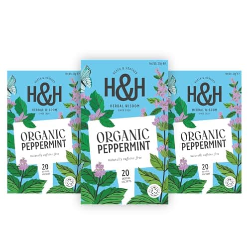 Image of Heath & Heather Organic Peppermint Tea Bags - 3 x 20 Organic Herbal Tea Bags with Gift Box - Caffeine Free - Certified by the Soil Association - Part of the Best Sellers Range