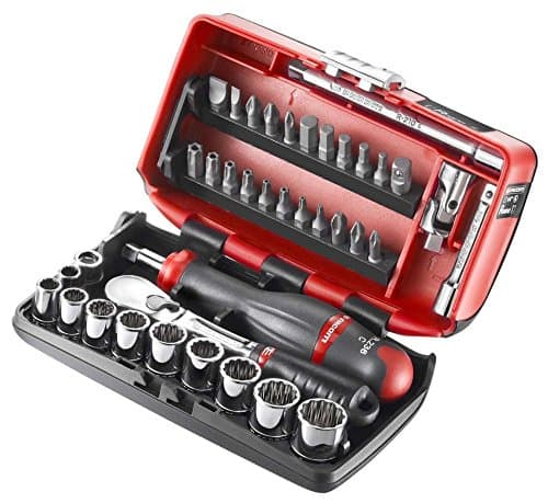 Image of Facom RL.Nano-U2 1/4" Inch Nano Socket Set, 12 Point, 38 Pieces, Polished, Metric