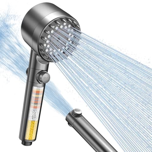 Image of FEELSO Shower Head Filter with Anti-clog Nozzles, 15 Stage Filter & 3+1 Spray Modes High Pressure Shower Heads for Hard Water, Handheld Massage Shower Filter for Remove Chlorine, Reduce Dry Itchy Skin