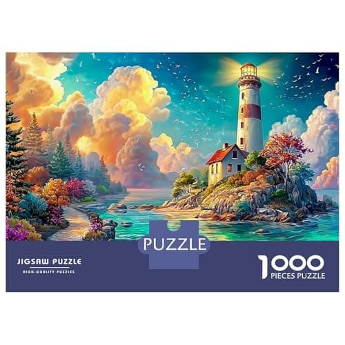 Image of Lighthouse Glowing at Golden Hour 1000-Piece Jigsaw Puzzle Coastal Lighthouse Family Game Night Essential, Adults & Kids 70x50cm/1000pcs