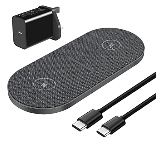Image of Dual 20W Wireless Charger, FDGAO 2 in 1 Fast Wireless Charging Pad Station for iPhone 17 16 15 14 13 12 11 Pro Max/Pro/XS/8 plus,Airpods, Samsung Galaxy/Note,Galaxy Buds and more (With USB-C Adapter)