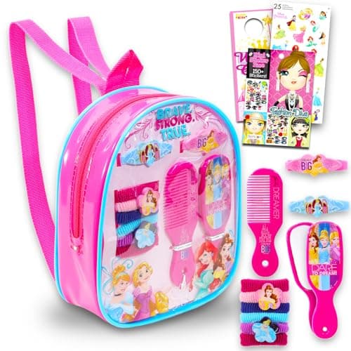 Image of Disney Princess Hair Accessory Bag Set for Girls - Cosmetic Bag Set includes 10 Hair Accessories, Clear PVC Bag, & More | Girls Parties, Sleepovers and Makeovers