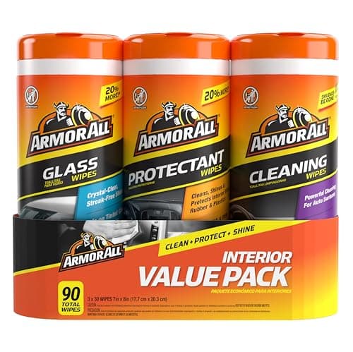 Image of Armor All Protectant, Glass and Cleaning Wipes, Wipes for Car Interior and Car Exterior, 30 Count Each (Pack of 3)