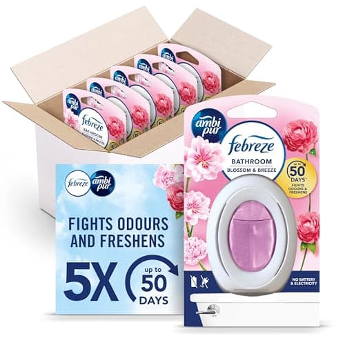 Image of Febreze Bathroom Air Freshener, Odour Fighter, Blossom & Breeze, 5 Items, Bathrooms Freshener & Odour Eliminator,Pink