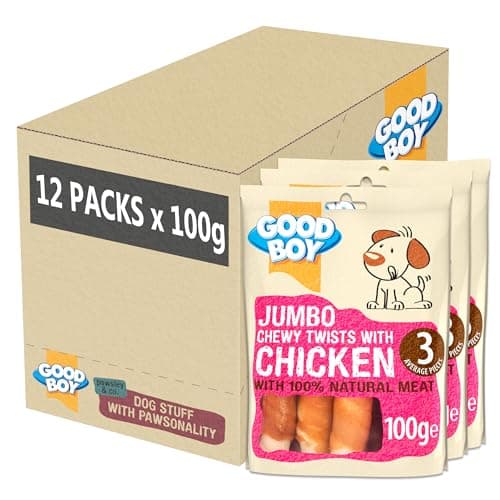 Image of Good Boy - Jumbo Chewy Twists with Chicken - Dog Treats - Made with 100% Natural Chicken Breast Meat - 100 g ℮ - Low Fat Dog Treats - Case of 12