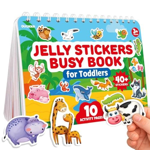 Image of QUOKKA Toddler Jelly Stickers Workbook - 10 Animal Topics - 40+ Large Thick Reusable Sticker Book for 2 3 Year Olds - Travel Toys for 3+ Year Olds - Waterproof Washable Aeroplane Activities for Kids