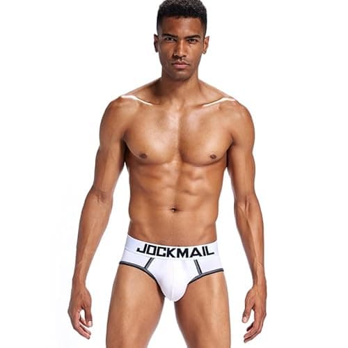 Image of JOCKMAIL Mens Backless Underwear Boxers Cotton Bottomless Sexy Gay Jock Strap Shorts Thongs Jockstrap (M, White)