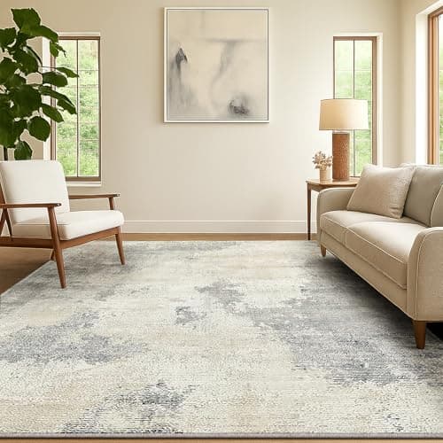 Image of SOANNY Living Room Rug, 120x170 cm Modern Abstract Low Pile Area Carpet, Non-Slip Washable Mat for Bedroom, Hallway, Kitchen, Laundry, Entryway, Utility, Beside Sofa, Office, Beige Grey