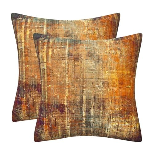 Image of DILOXNSU Set of 2 Decorative Cushion Covers 45 x 45 cm Retro Orange Soft Velvet Pillow Case 18x18 inches for Outdoor Patio Garden Sofa Living Room Home Decor Abstract Art Series