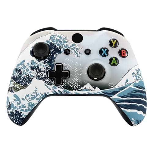 Image of eXtremeRate Soft Touch The Great Wave Front Housing Shell Case, Comfortable Patterned Replacement Kit Faceplate Cover for Microsoft Xbox One S & Xbox One X Controller
