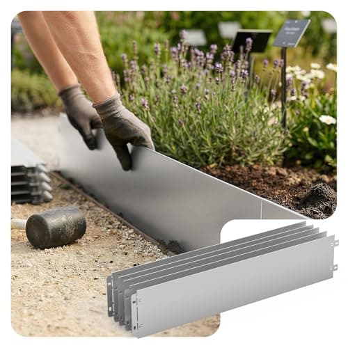 Image of VOUNOT® 20M Galvanised Steel Lawn Edging, Metal Garden Edging Landscape Border, 100 x 18 cm, 20pcs