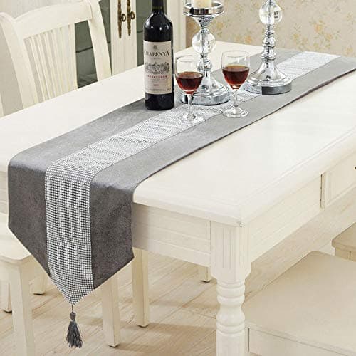 Image of Time to Sparkle Luxury Velvet Diamante Table Runner Thick Velvet Chenille Satin Tasseled Christmas Xmas (silver, Runner 31x183cm)