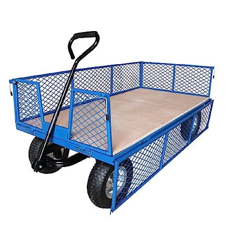Image of Workhorse Industrial Truck with Mesh Sides, Plywood Base, Pneumatic REACH Compliant Wheels - 500kg
