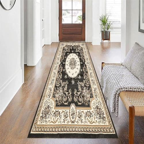 Image of YANHONG Runner Rug for Hallway 60 x 340 cm Extra Long Non Slip Dirt Trapper Barrier Mat With Non-Slip Back for Standing Desk, Kitchen, Office, Black