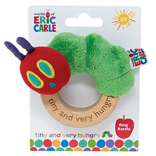 Image of Rainbow Designs Very Hungry Caterpillar Ring Rattle - Endearing Baby Teething Toy, Iconic Story from Eric Carle - Sustainable Wood and Plush Fabric
