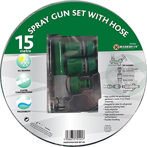 Image of BARGAINS-GALORE 15M HOSE PIPE SPRAY GUN REINFORCED GARDEN WATERING 50FT + FITTINGS NOZZLE METRE FOOT NEW | PROFESSIONAL GARDENING | STRONG DURABLE LONG LASTING