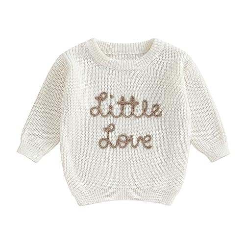 Image of Little Love Baby Knitted Jumper Boys Oversized Loose Fit Chunky Knit Sweater Pullover Warm Winter Clothes Cute Valentine's Outfit (120804White, 3-6 Months)