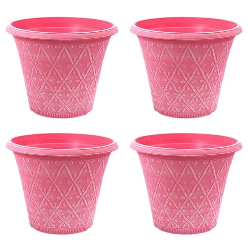 Image of Fyne-Finds Set of 4 Round 30cm, 12inch Garden Plastic Material Plant Pot Pink Outdoor Planter Decorative Cover, Drainage Holes, Weather Proof