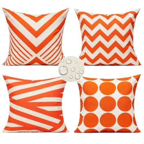 Image of All Smiles Cushion Covers 45 x 45 Outdoor Cushions Decorative Throw Pillows Home Decor for Garden Couch Sofa Bench,Orange Geometric Set of 4