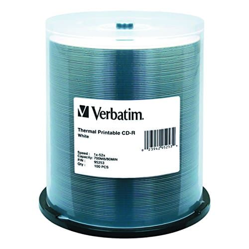 Image of Verbatim 700MB 52x 80 Minute White Thermal Printable Recordable Disc CD-R, 100-Disc Spindle 95253