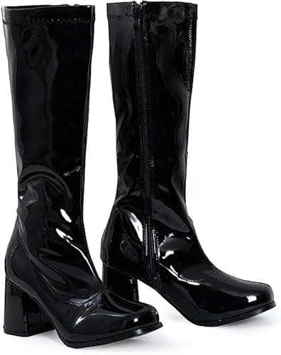 Image of BloomFashion® New Women’s 1960’s 70’s Retro Knee-High Long Heel Boots Ladies Fancy Dress Party Go Go Boots With Side Zip Closure Size 3-12 UK (Black, 9Uk)