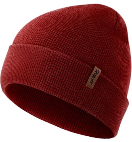 Image of ROXUN Mens Winter Hat Kint Cuffed Beanie for Women Soft Warm Unisex Windproof Skull Cap Wine Red