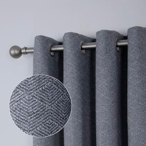 Image of always4u 100% Blackout Curtains Grey Geo Jacquard Curtain for Living Room Thermal Modern Scandi Look Texture Window Treatments Eyelet Home Decoration 1 Pair W90*L90